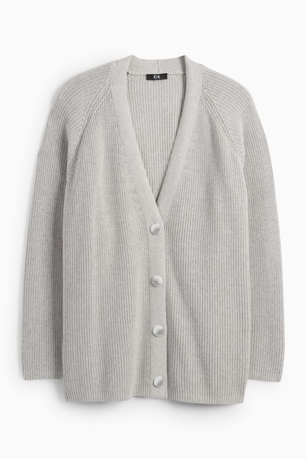 Donna - Cardigan - a coste - grigio chiaro