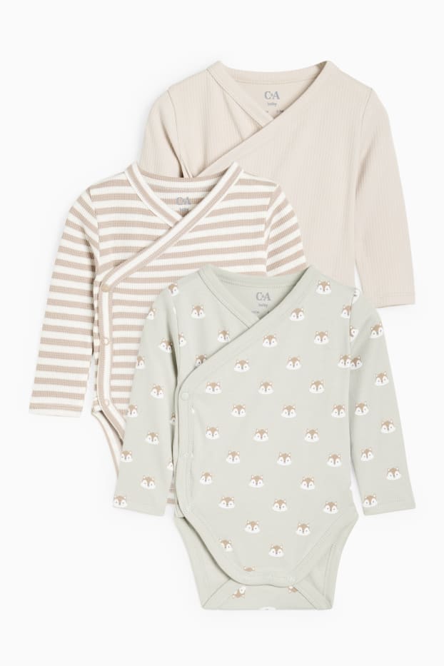 Unisexe - Lot de 3 - petits écureuils - bodys croisés bébé - vert / rose