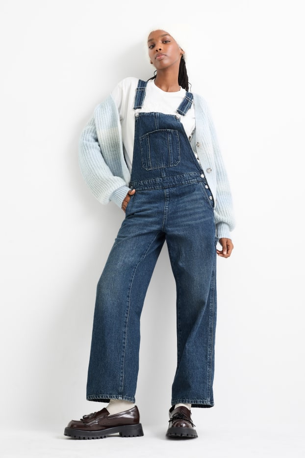 Damen - Jeans-Latzhose - Loose Fit - dunkeljeansblau