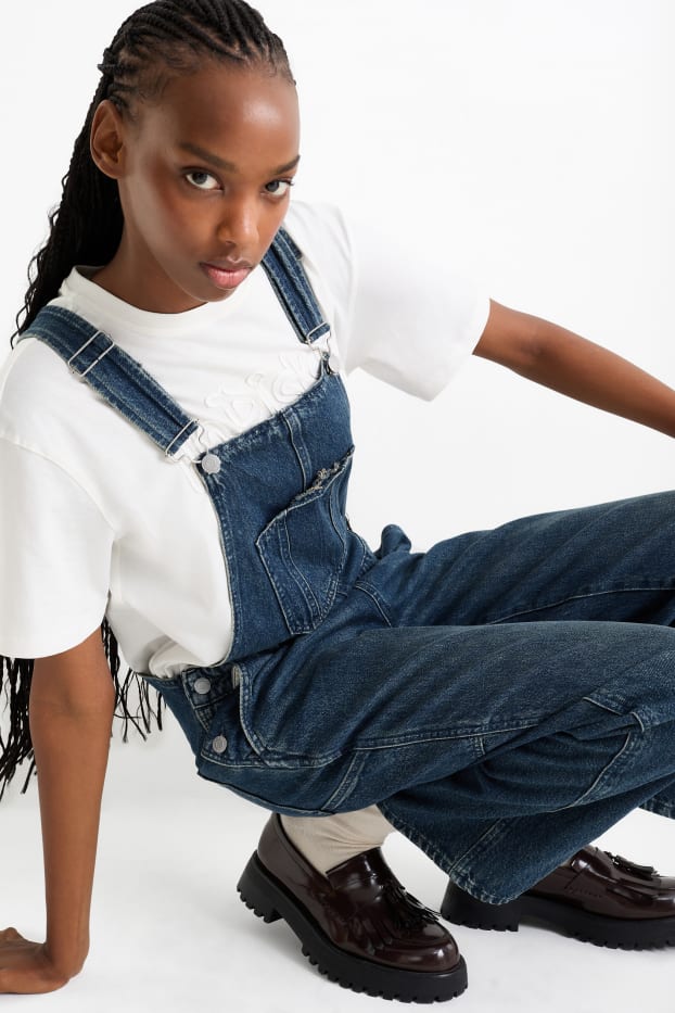 Damen - Jeans-Latzhose - Loose Fit - dunkeljeansblau