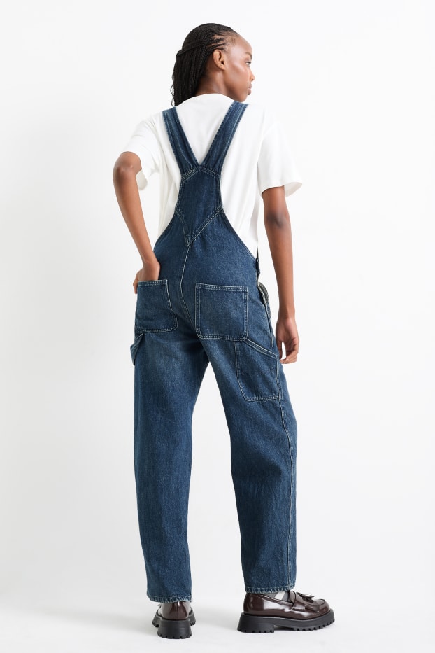 Damen - Jeans-Latzhose - Loose Fit - dunkeljeansblau