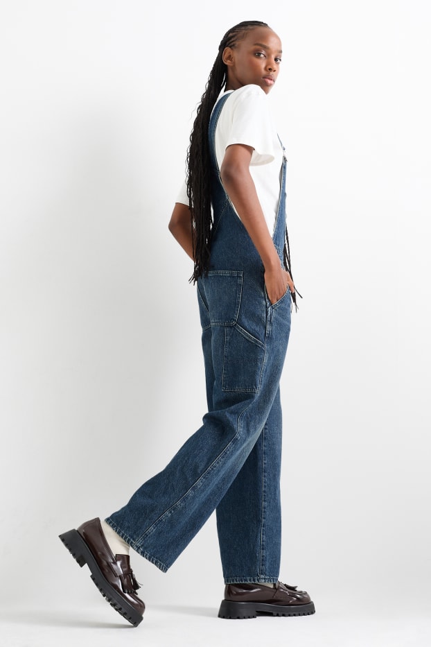 Damen - Jeans-Latzhose - Loose Fit - dunkeljeansblau