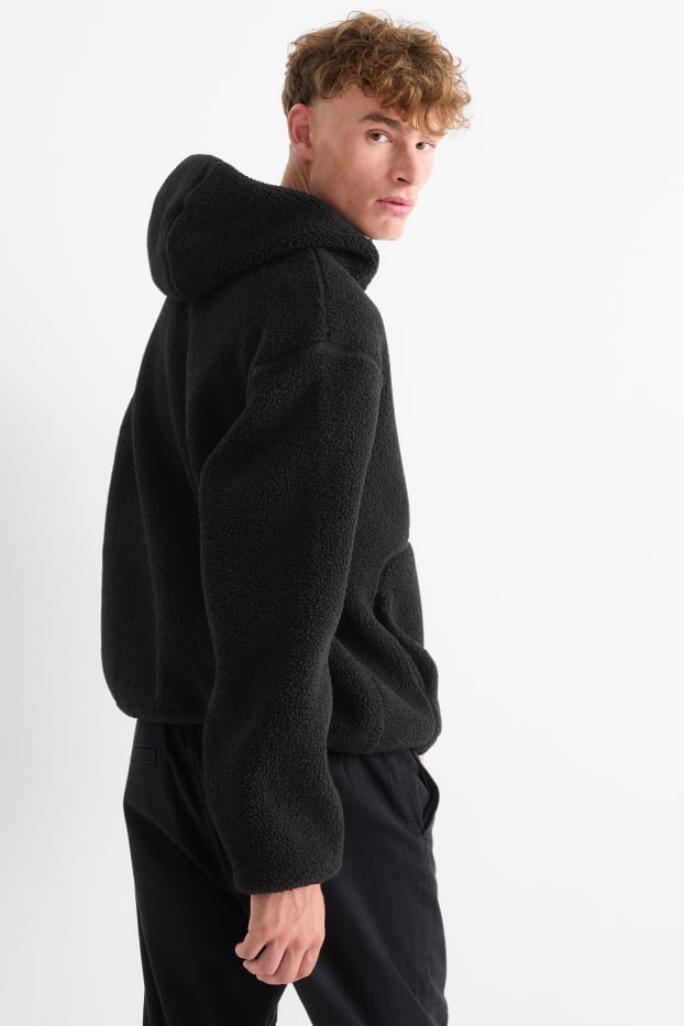 Herren - Teddy-Jacke mit Kapuze - schwarz