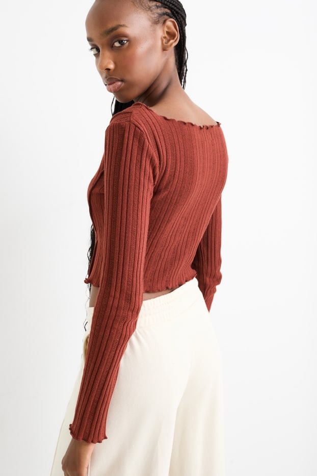 Mujer - Camiseta crop de manga larga - marrón