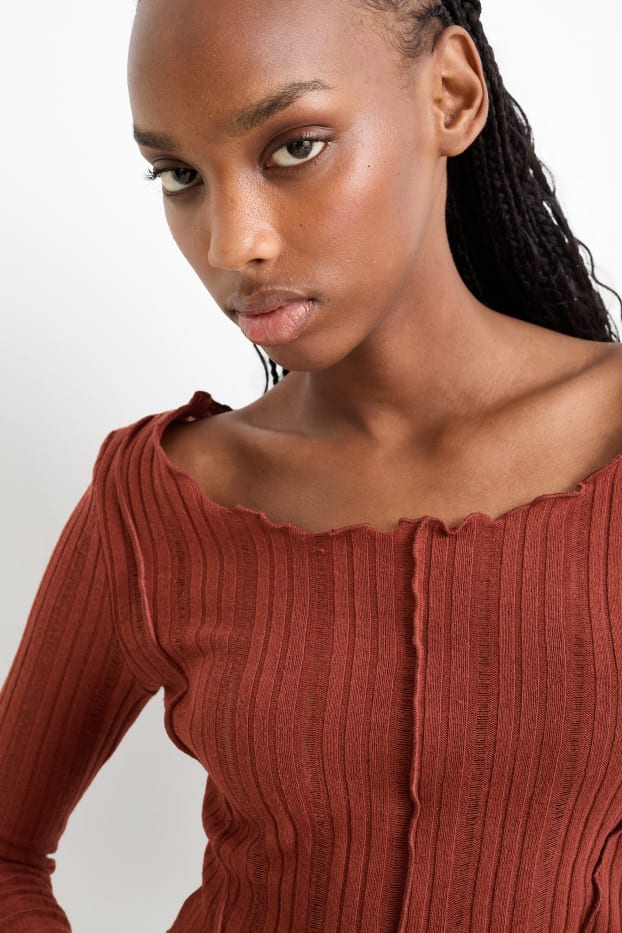 Mujer - Camiseta crop de manga larga - marrón
