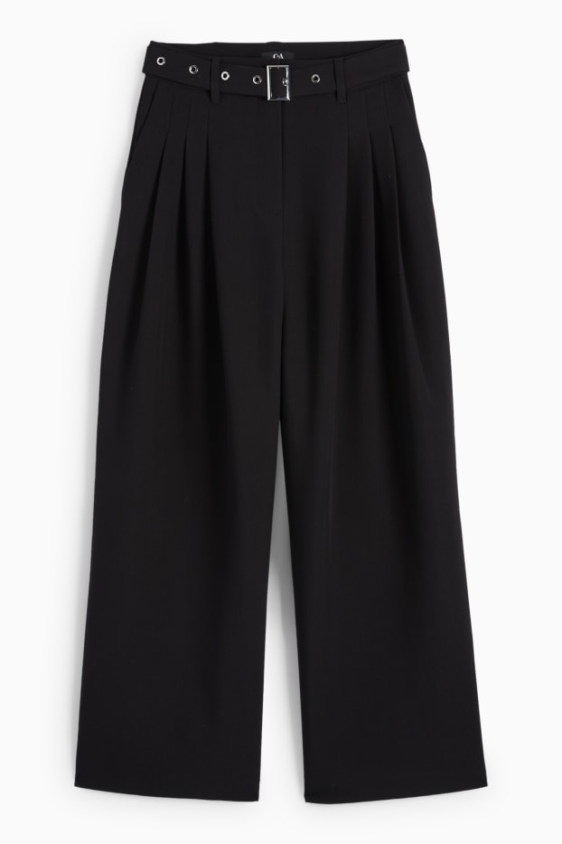 Damen - Stoffhose mit Gürtel - High Waist - Wide Leg - schwarz
