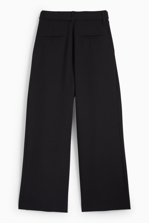 Damen - Stoffhose mit Gürtel - High Waist - Wide Leg - schwarz