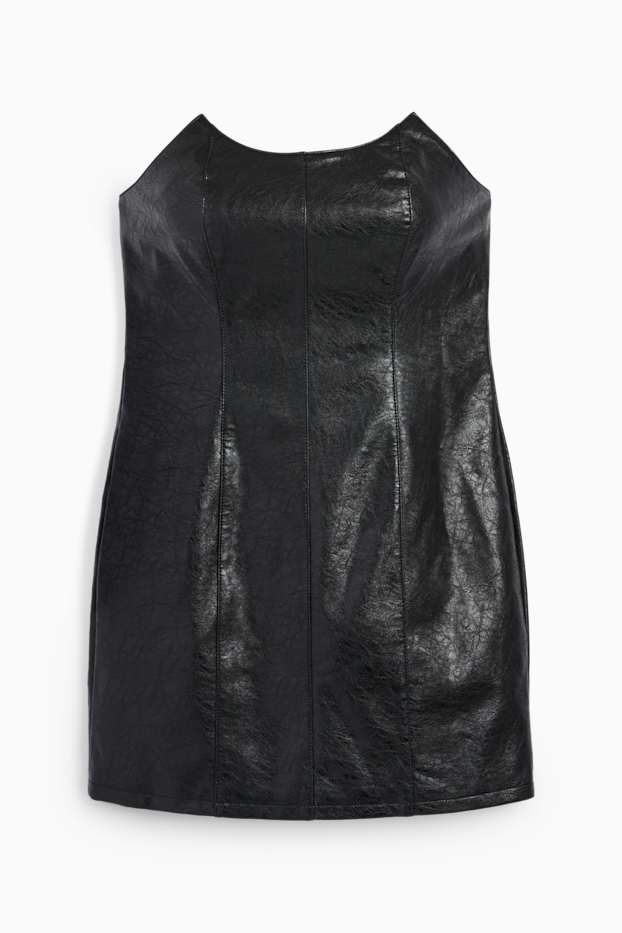 Damen - Figurbetontes Kleid - Lederimitat - schwarz