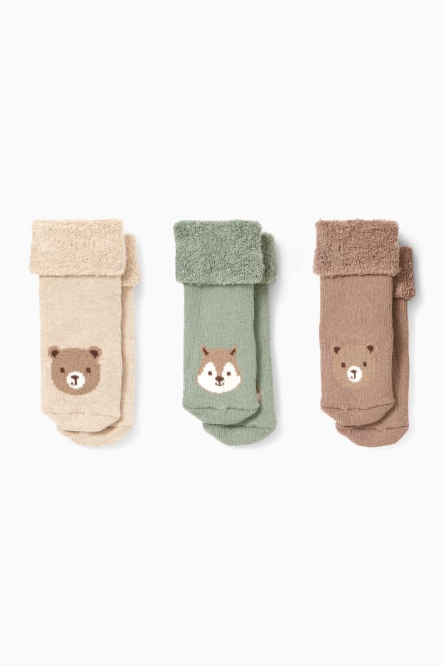 Neonati - Confezione da 3 - animali selvatici - calze con motivo per neonati - beige