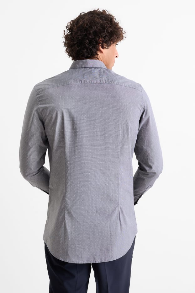 Hommes - Chemise de bureau - slim fit - col Kent - à pois - gris