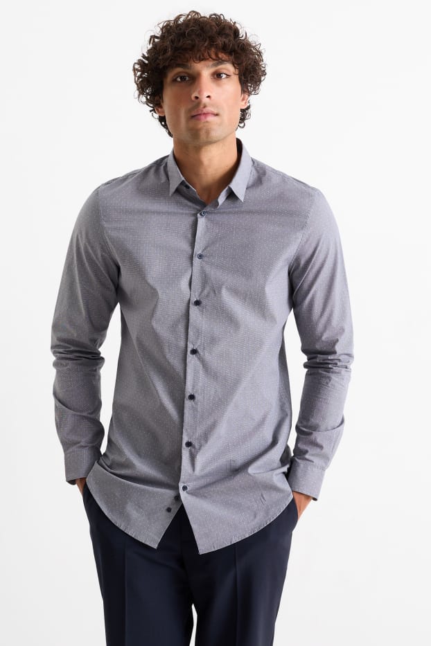 Hommes - Chemise de bureau - slim fit - col Kent - à pois - gris