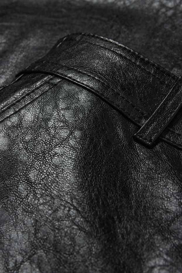 Women - Trousers - mid-rise waist - wide leg - faux leather - black