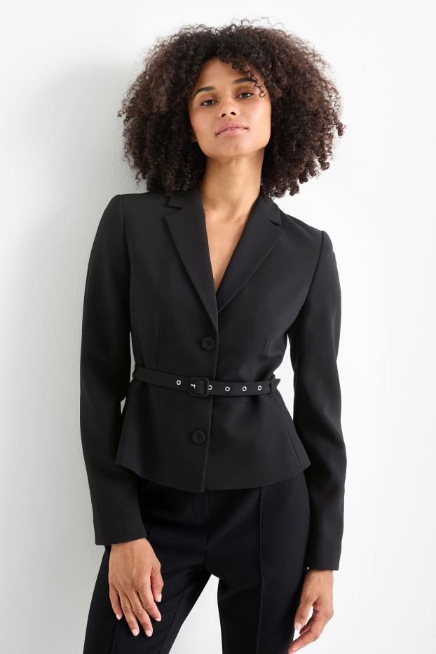Women - Blazer with belt - black