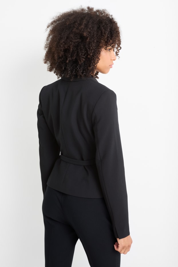 Women - Blazer with belt - black