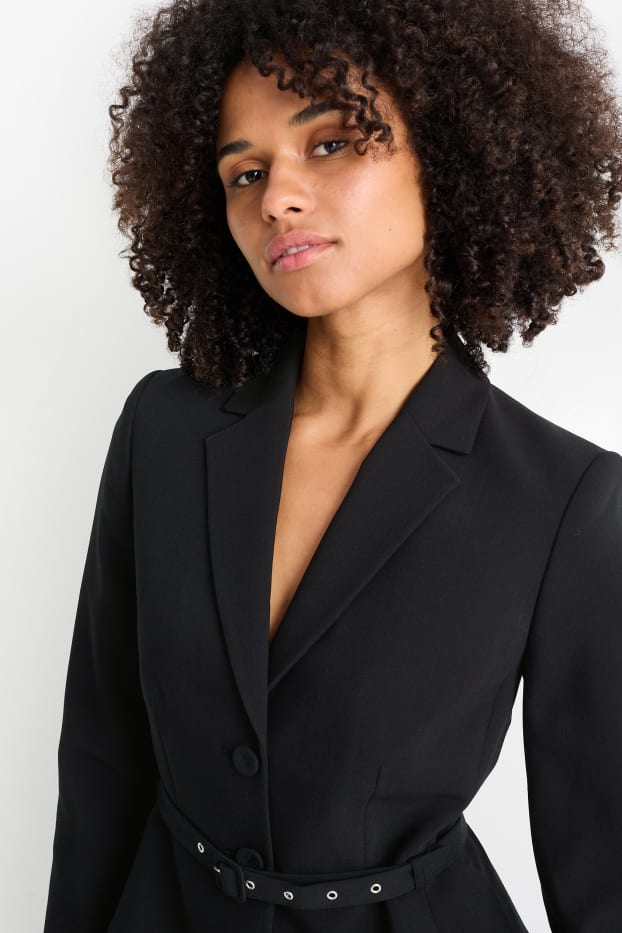 Women - Blazer with belt - black