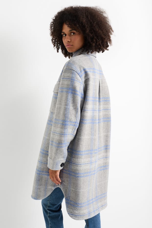 Dames - Mantel - geruit - lichtgrijs