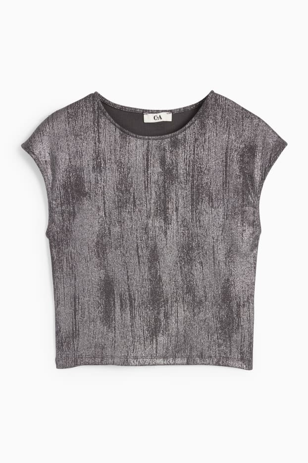 Damen - Crop T-Shirt - Glanz-Effekt - dunkelgrau