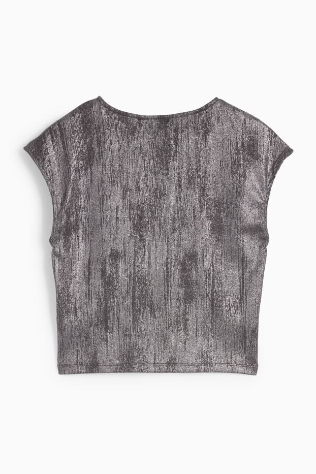 Damen - Crop T-Shirt - Glanz-Effekt - dunkelgrau