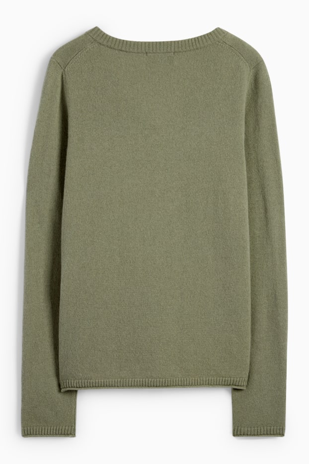Damen - Kaschmir-Pullover mit V-Ausschnitt - khaki