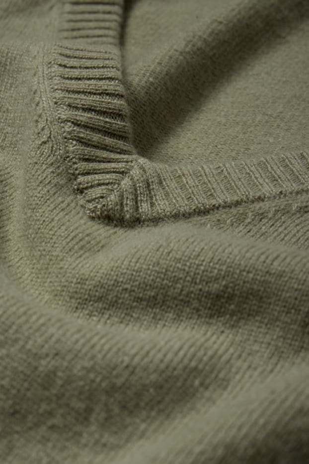 Damen - Kaschmir-Pullover mit V-Ausschnitt - khaki