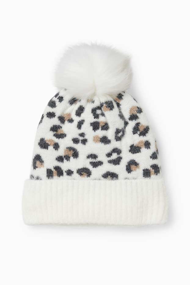 Enfants filles - Bonnet à pompons - à motif - blanc