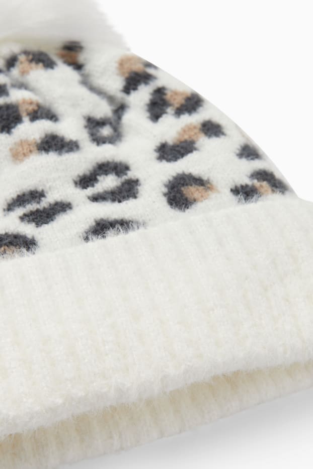 Enfants filles - Bonnet à pompons - à motif - blanc