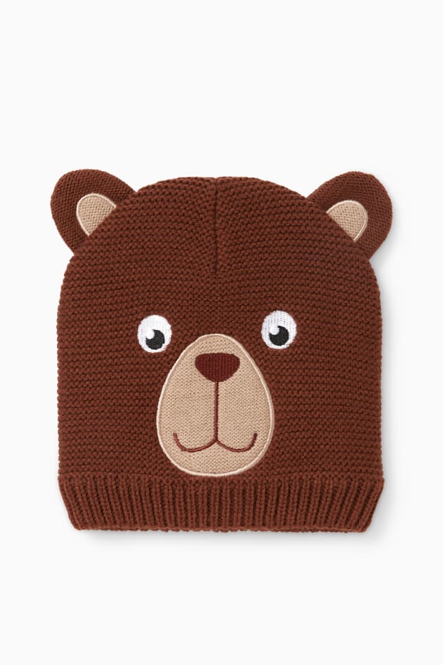 Children Boys - Bear - beanie - dark brown