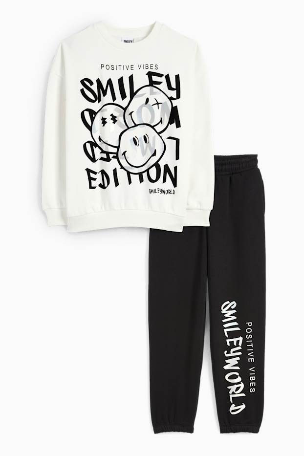 Copii - Fete - SmileyWorld® - set - bluză de molton și pantaloni de trening - 2 piese - alb-crem