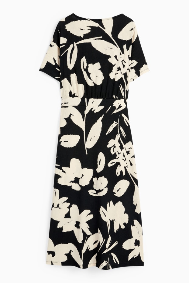 Mujer - Vestido cruzado - de flores - negro / beis