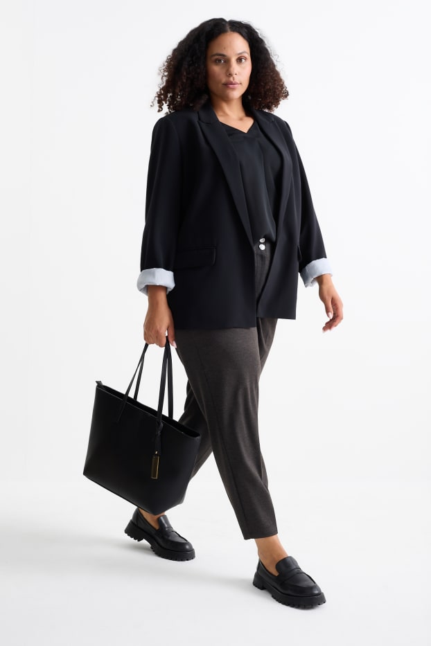 Femmes - Pantalon en toile - high waist - slim fit - gris foncé