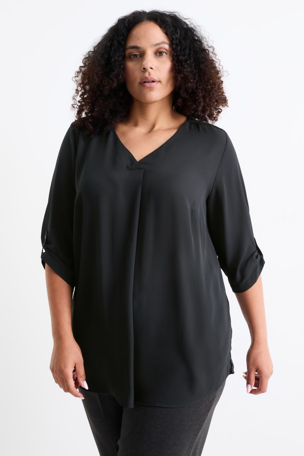 Damen - Bluse mit V-Ausschnitt - schwarz