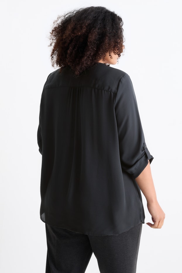 Damen - Bluse mit V-Ausschnitt - schwarz