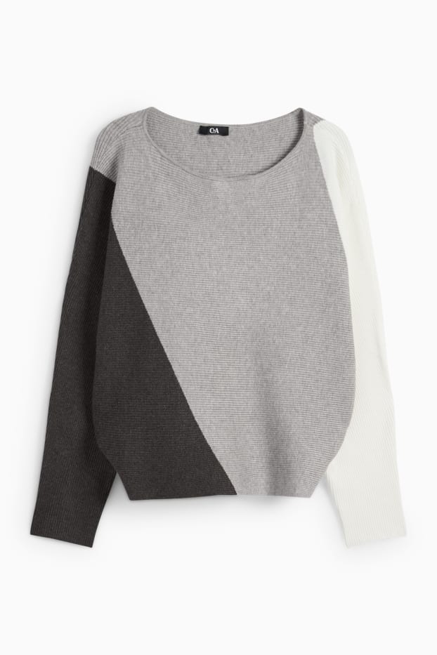 Femmes - Pullover - côtelé - gris / noir