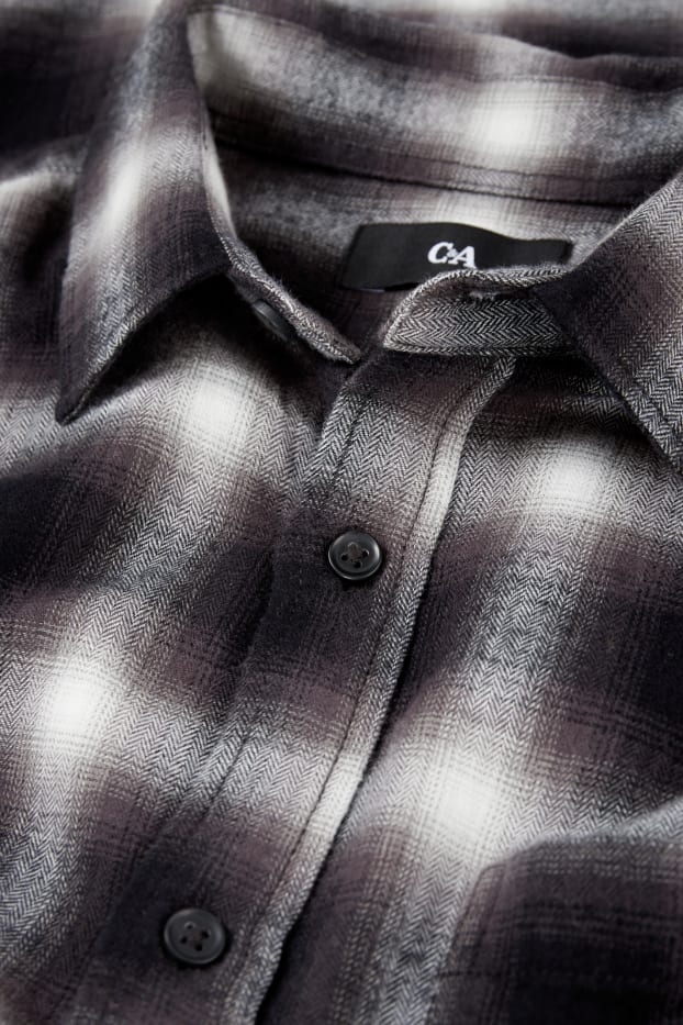 Heren - Overhemd - regular fit - kent - geruit - zwart