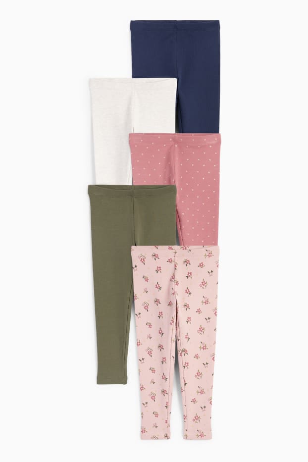 Kinderen: meisjes - Set van 5 - bloemen - thermolegging - roze