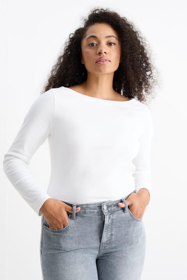 Femmes - Lot de 2 - hauts basiques à manches longues - noir / blanc