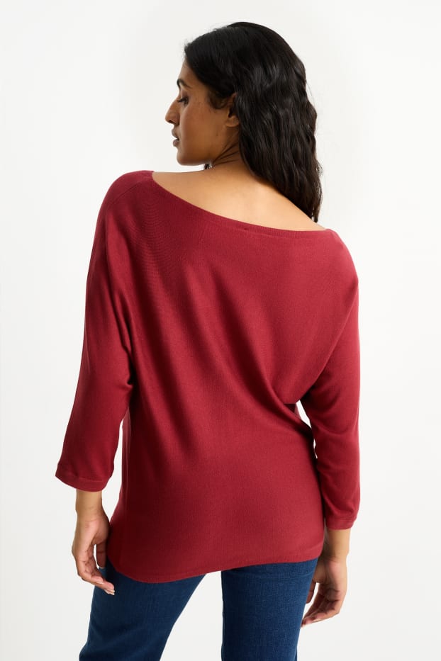 Femmes - Pull en maille fine - rouge foncé