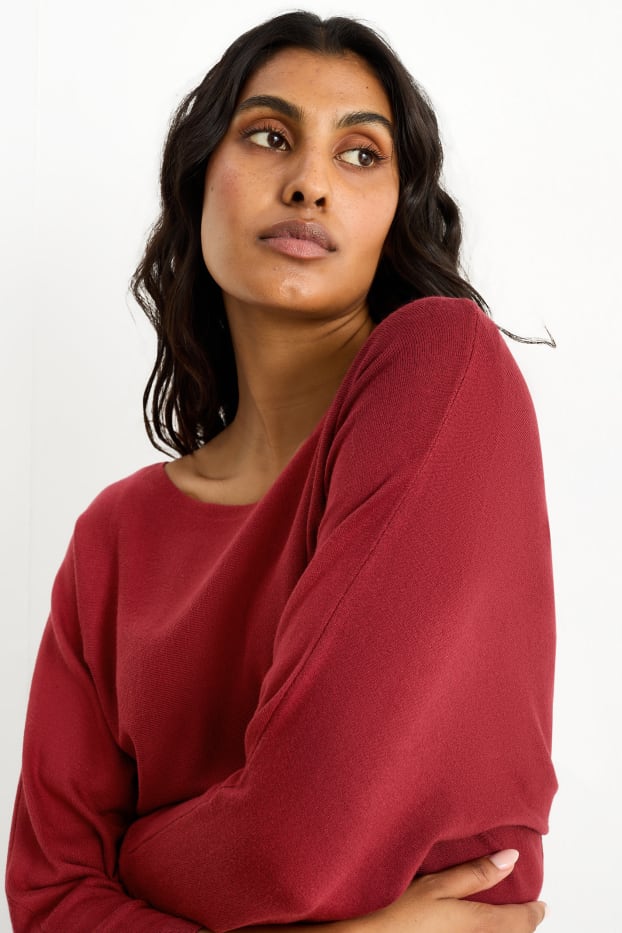 Femmes - Pull en maille fine - rouge foncé