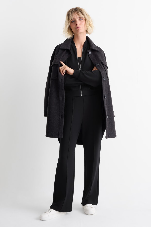 Women - Jersey trousers - high waist - straight fit - black