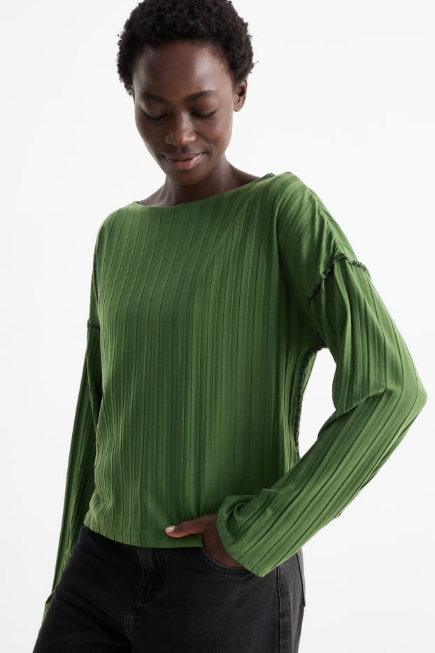 Femei - Tricou cu mânecă lungă - verde închis