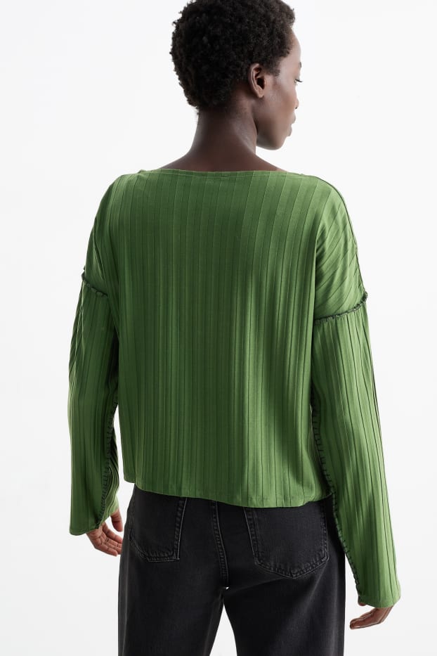 Femei - Tricou cu mânecă lungă - verde închis
