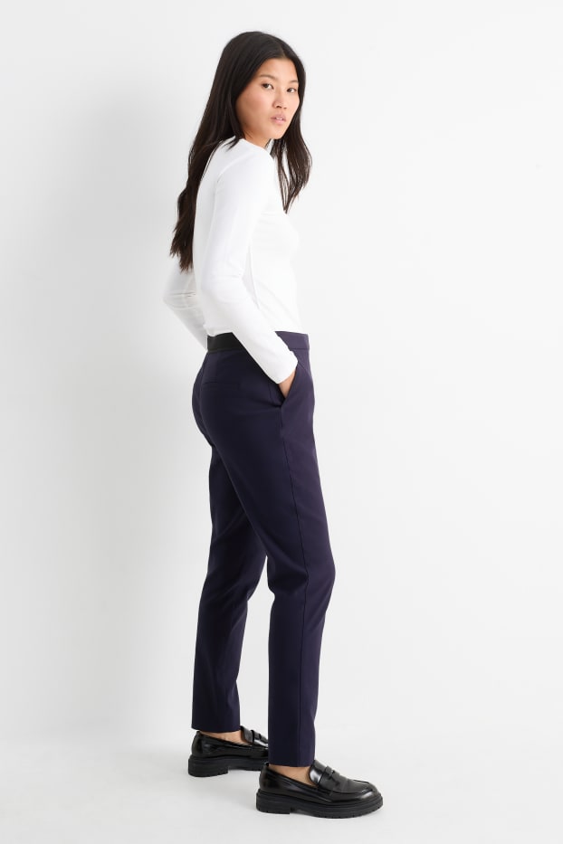 Dames - Pantalon - mid waist - slim fit - donkerblauw