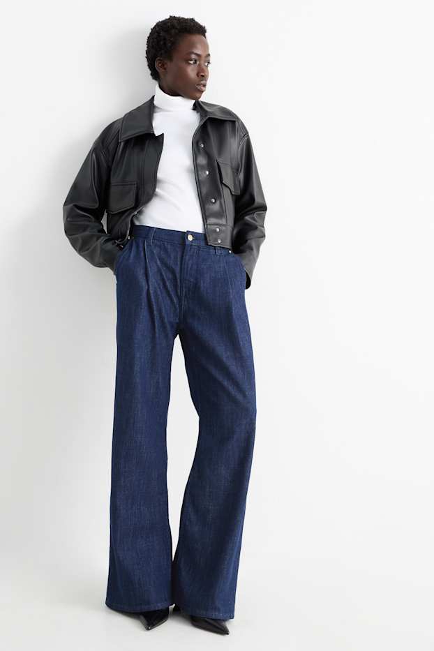 Dona - Wide leg jeans - mid waist - texà blau fosc