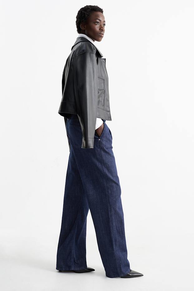 Dona - Wide leg jeans - mid waist - texà blau fosc