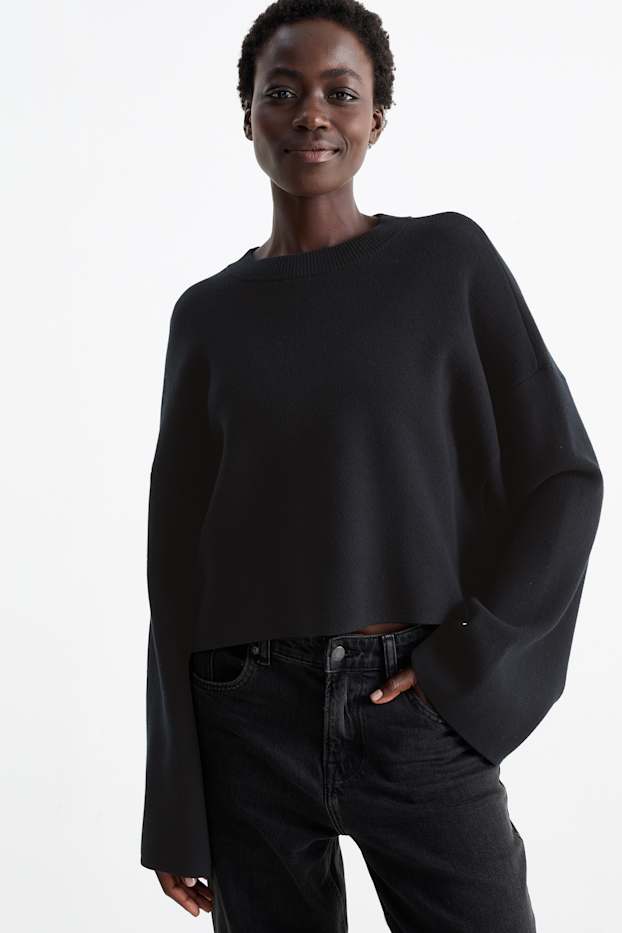 Women - Cropped jumper - black