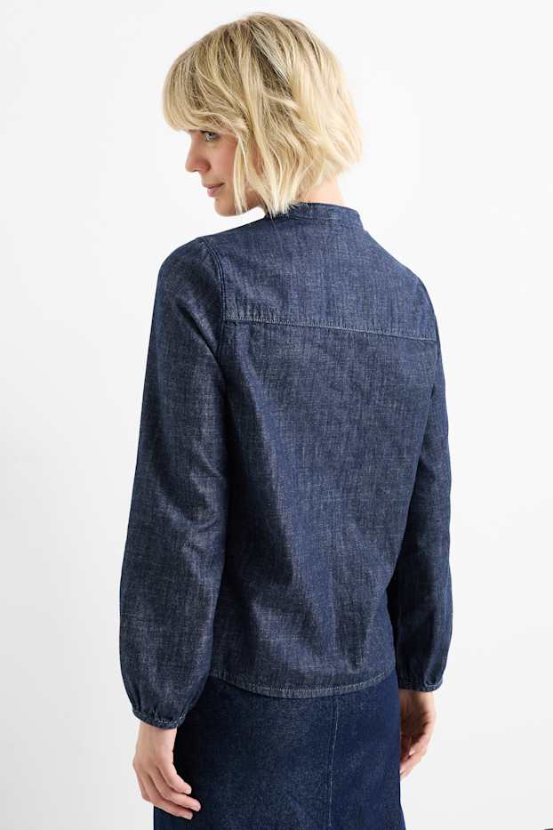 Dona - Camisa texana amb el coll en punta - texà blau fosc