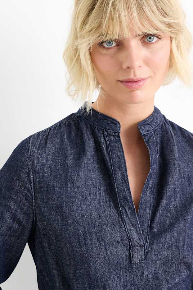 Dona - Camisa texana amb el coll en punta - texà blau fosc