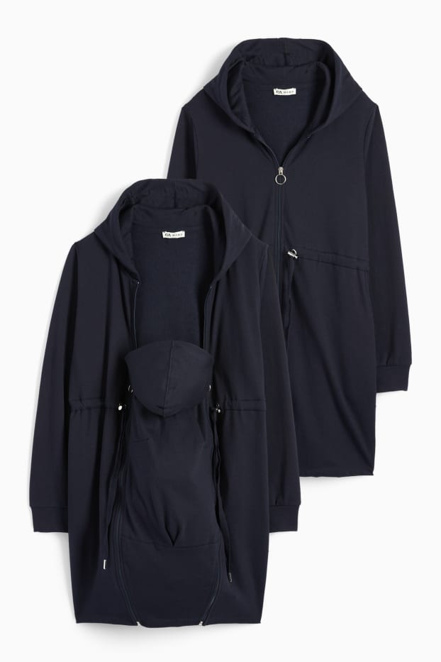 Femmes - Sweat zippé en molleton de grossesse à capuche avec empiècement porte-bébé - bleu foncé
