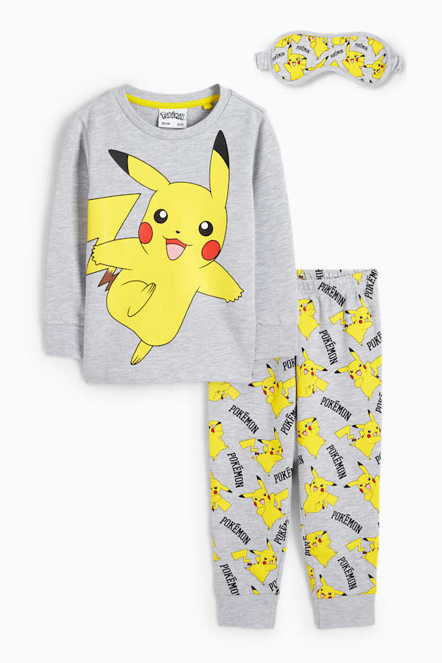 Kinderen: jongens - Pokémon - set - pyjama en slaapmasker - 3-delig - lichtgrijs