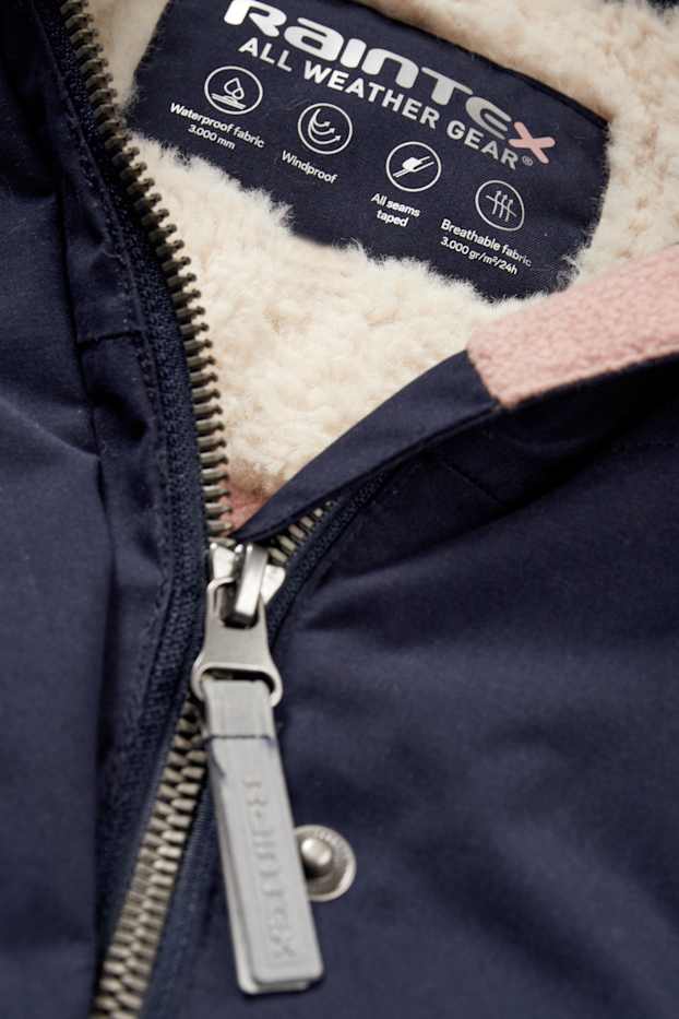 Bambine - Giacca con cappuccio ed ecopelliccia - impermeabile - blu scuro